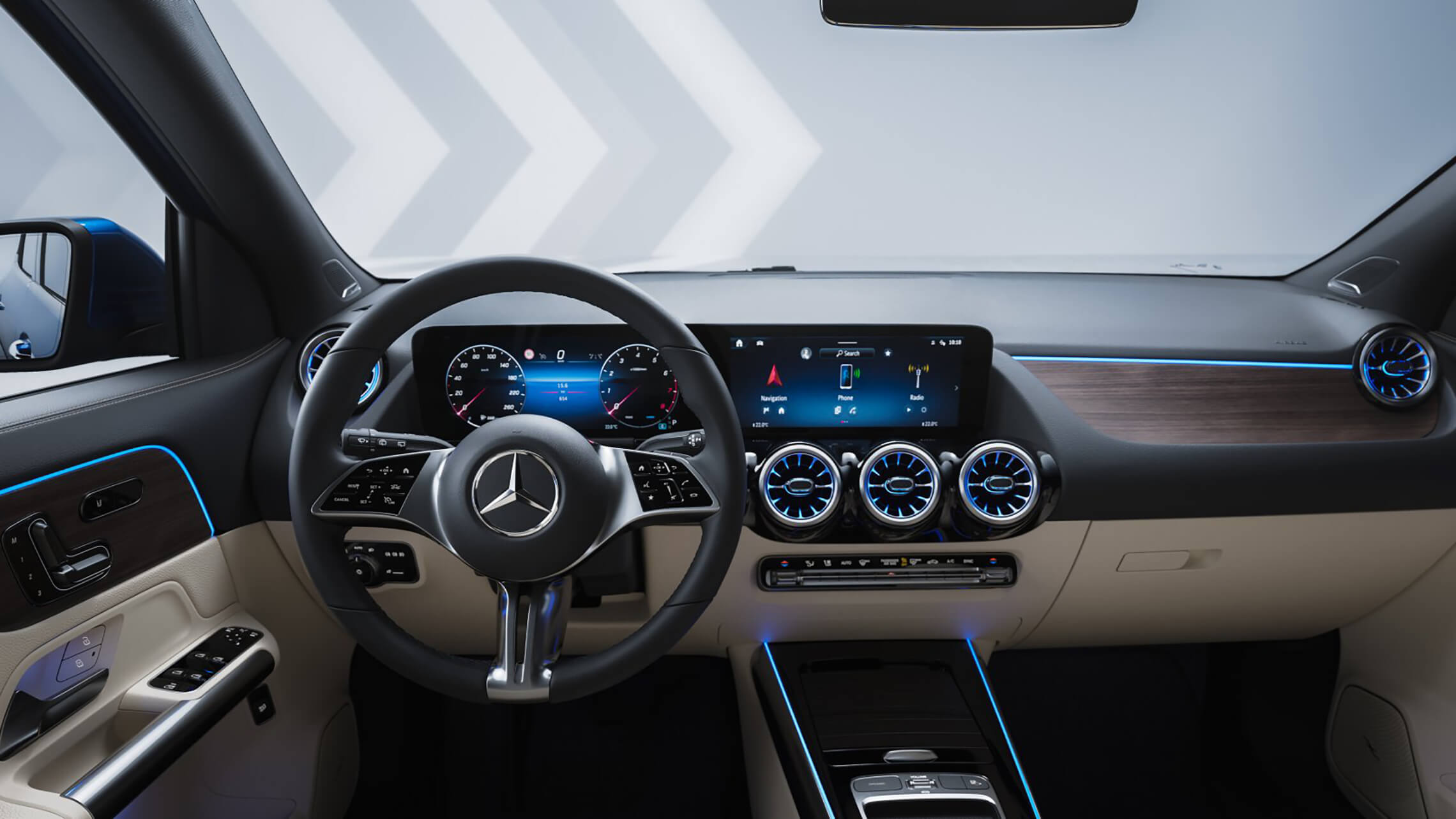 Mercedes-Benz GLA Progressive Interieur Leder macchiatobeige - Zierelemente Holz Linde braun